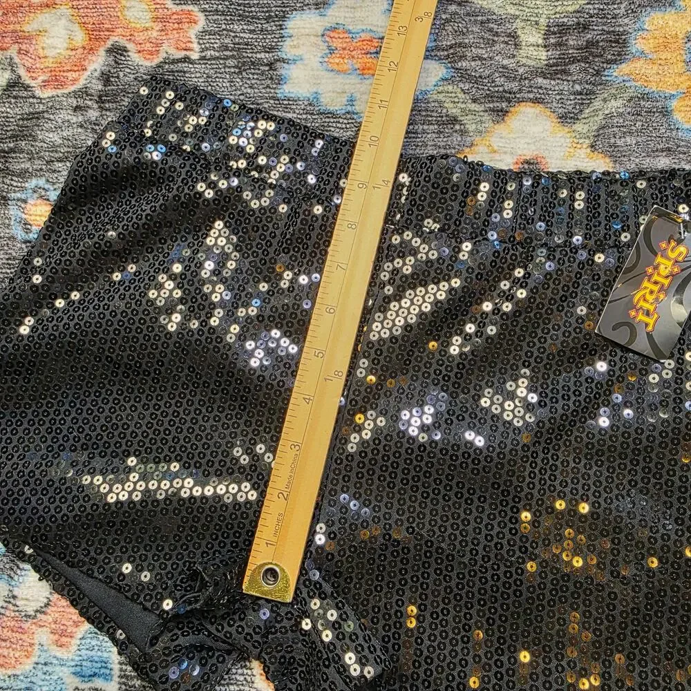 New Spirit Halloween Black Sequin Shorts XL High Rise Sparkle Party Glam Costume